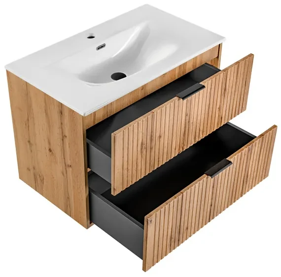 Comad Adele Oak badkamermeubel 80cm eiken met witte wastafel 1 kraangat