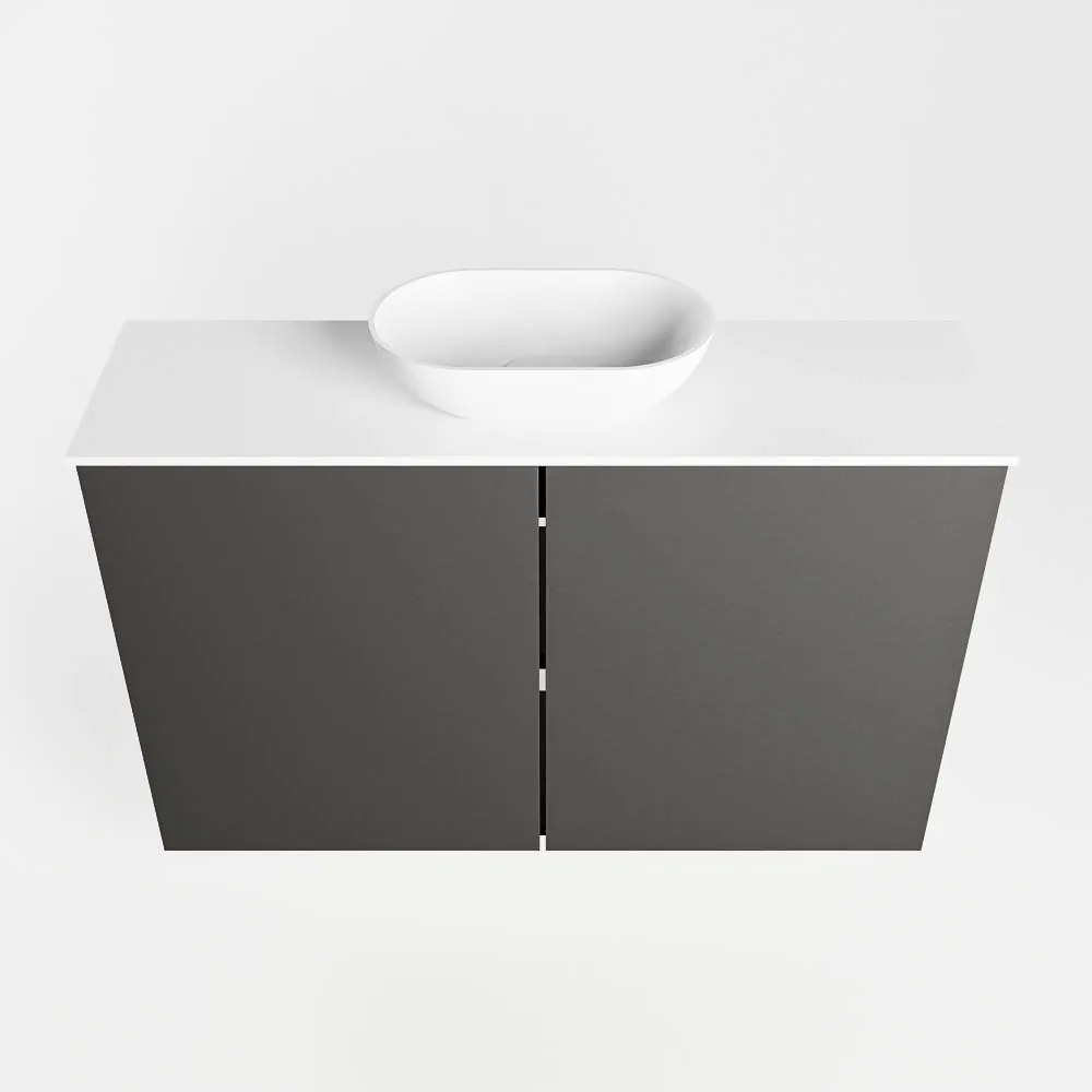 Mondiaz Fowy toiletmeubel 80cm dark grey met witte waskom midden en kraangat