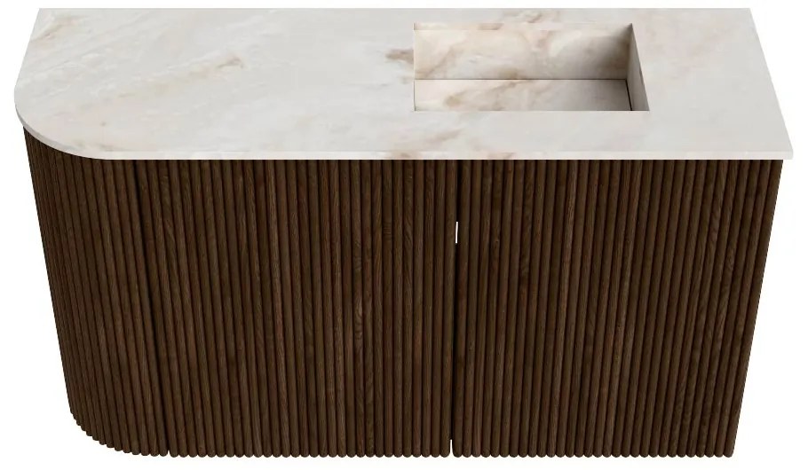 Mondiaz Joya DLux 70cm toiletmeubel ronding links walnut met wastafel faye rechts zonder kraangat frappe