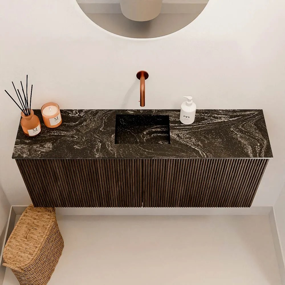 Mondiaz Joya DLux 100cm toiletmeubel walnut met wastafel faye midden zonder kraangat lava