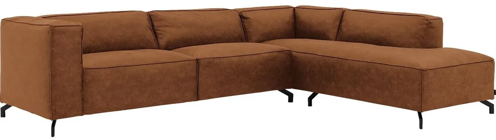 Goossens Bank Calvin cognac, micro leer, 3,5-zits, modern design met ligelement rechts
