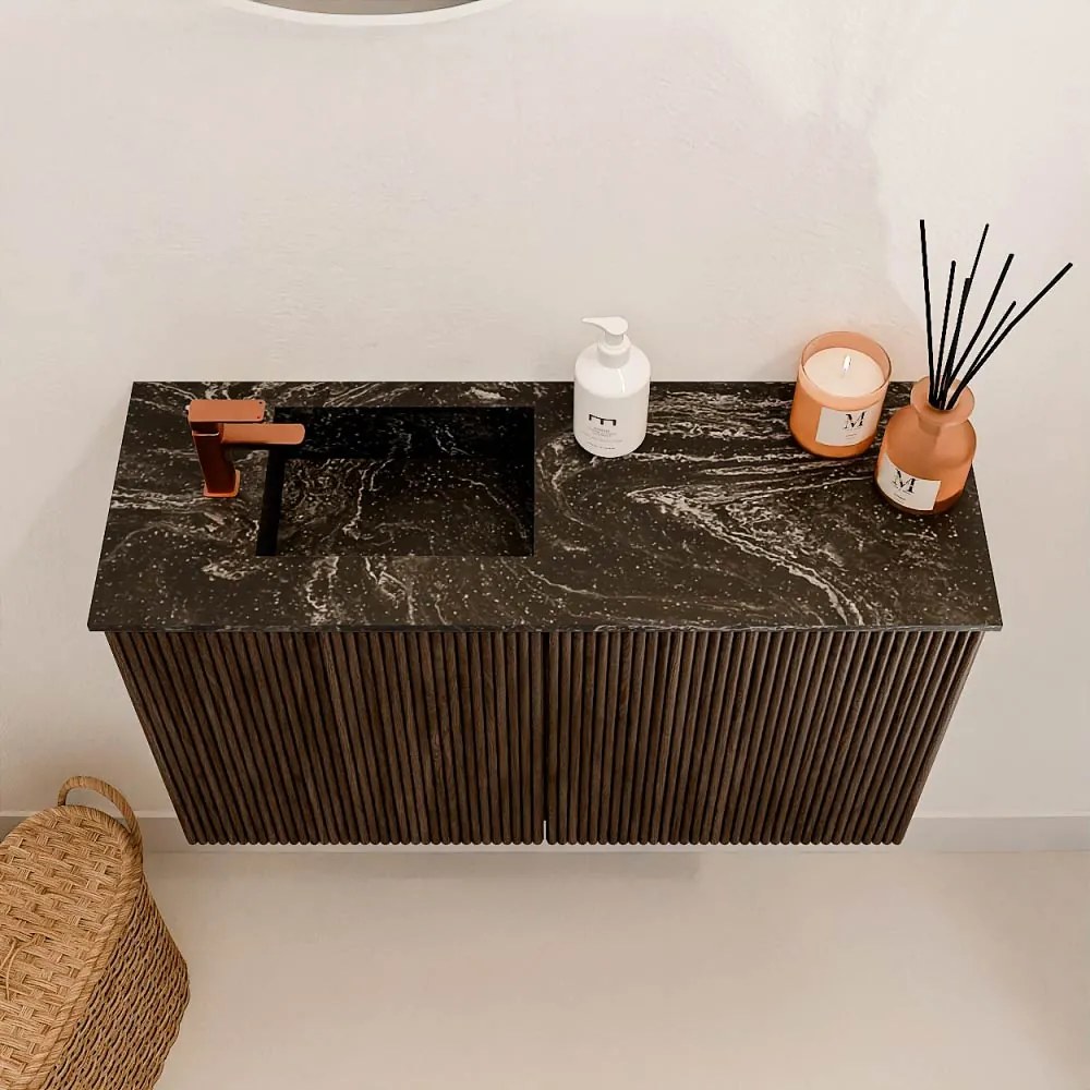 Mondiaz Joya DLux 70cm toiletmeubel walnut met wastafel faye links 1 kraangat lava