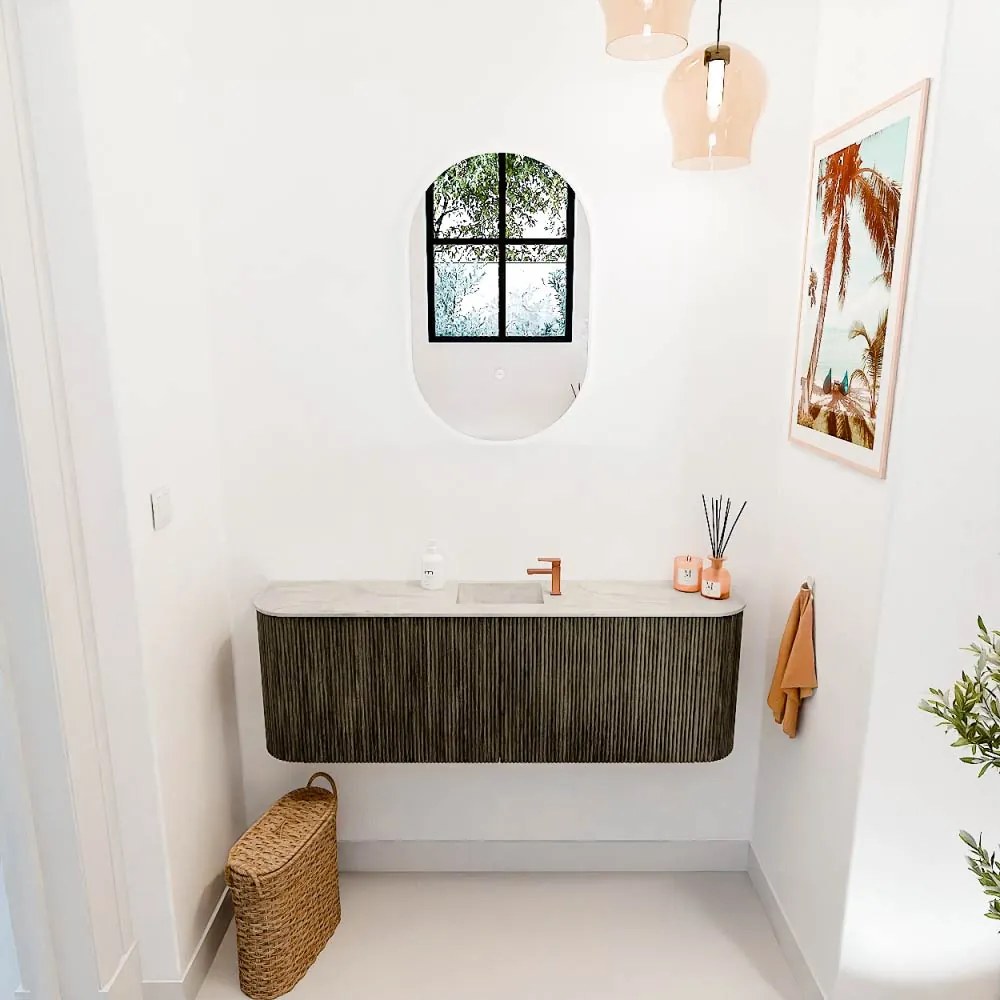 Mondiaz Joya DLux 125cm toiletmeubel ronding links/rechts shadow met wastafel faye midden 1 kraangat ostra