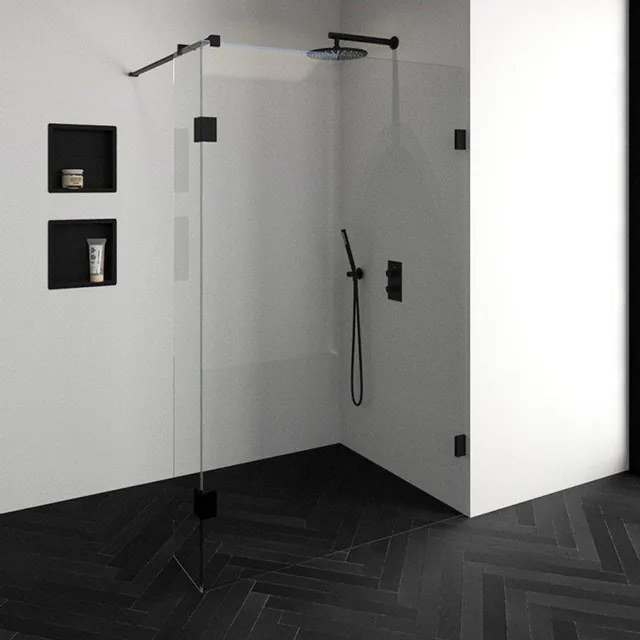 BRAUER Void inloopdouche helder glas 130x200 met 30 zijwand incl. glascoating mat zwart GS-VOI2H13030200MZ
