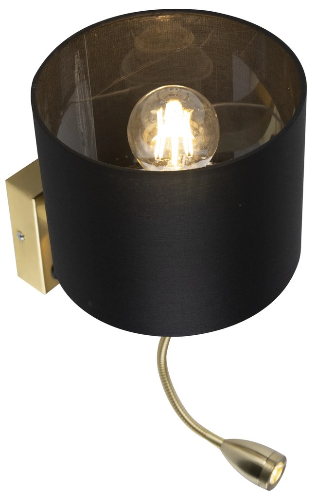 Art deco wandlamp goud met USB en zwarte kap - Brescia