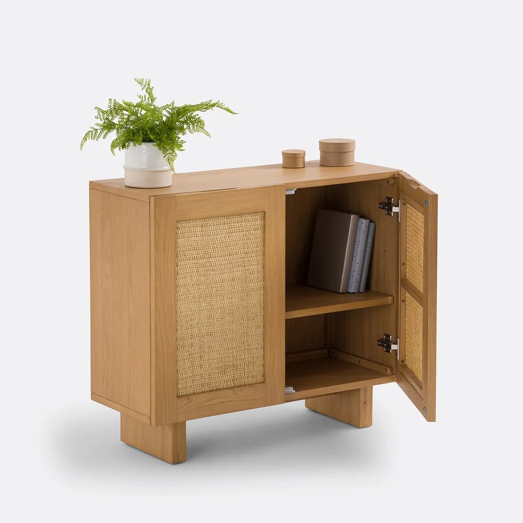 Bankrug of dressoir van eikenhout, fineer en rotanriet, ARTY