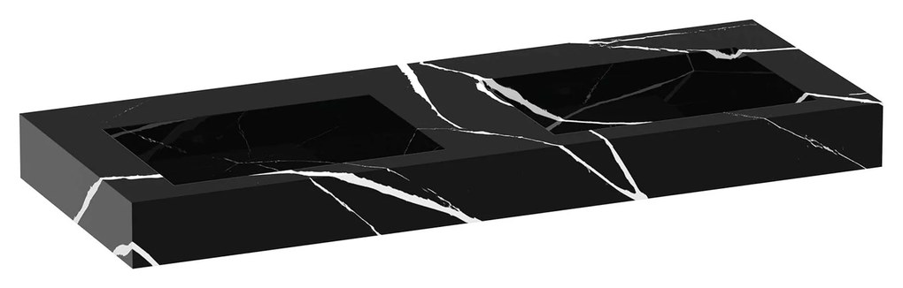 Sanituba Nature badmeubel 120cm sahara  met wastafel Artificial Marble Nero Marquina dubbele wasbak geen kraangaten