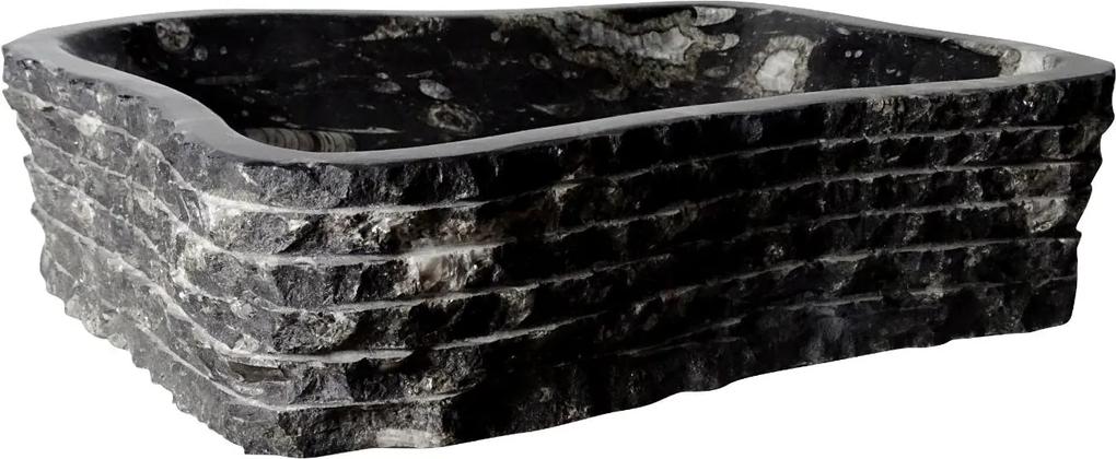 Zwart marmeren waskom | Eeuwenoud Orthoceras Fossiel | 43 x 53 x 12 cm