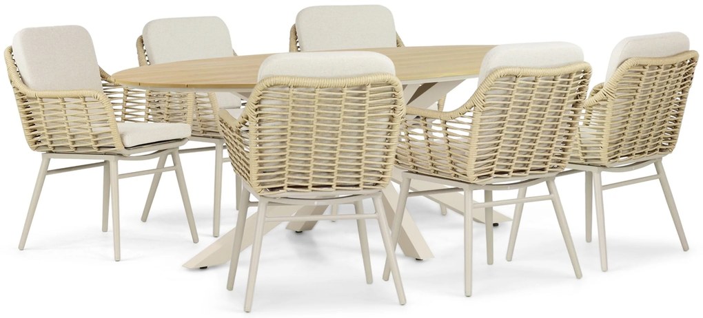 Tuinset 6 personen 220 cm Aluminium/rope Taupe Coco Antoni/Matara