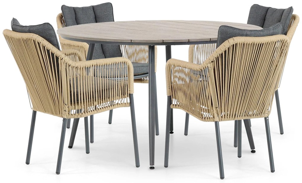 Tuinset Ronde Tuintafel 4 personen 125 cm Aluminium/Rope Taupe  De Laan Projects