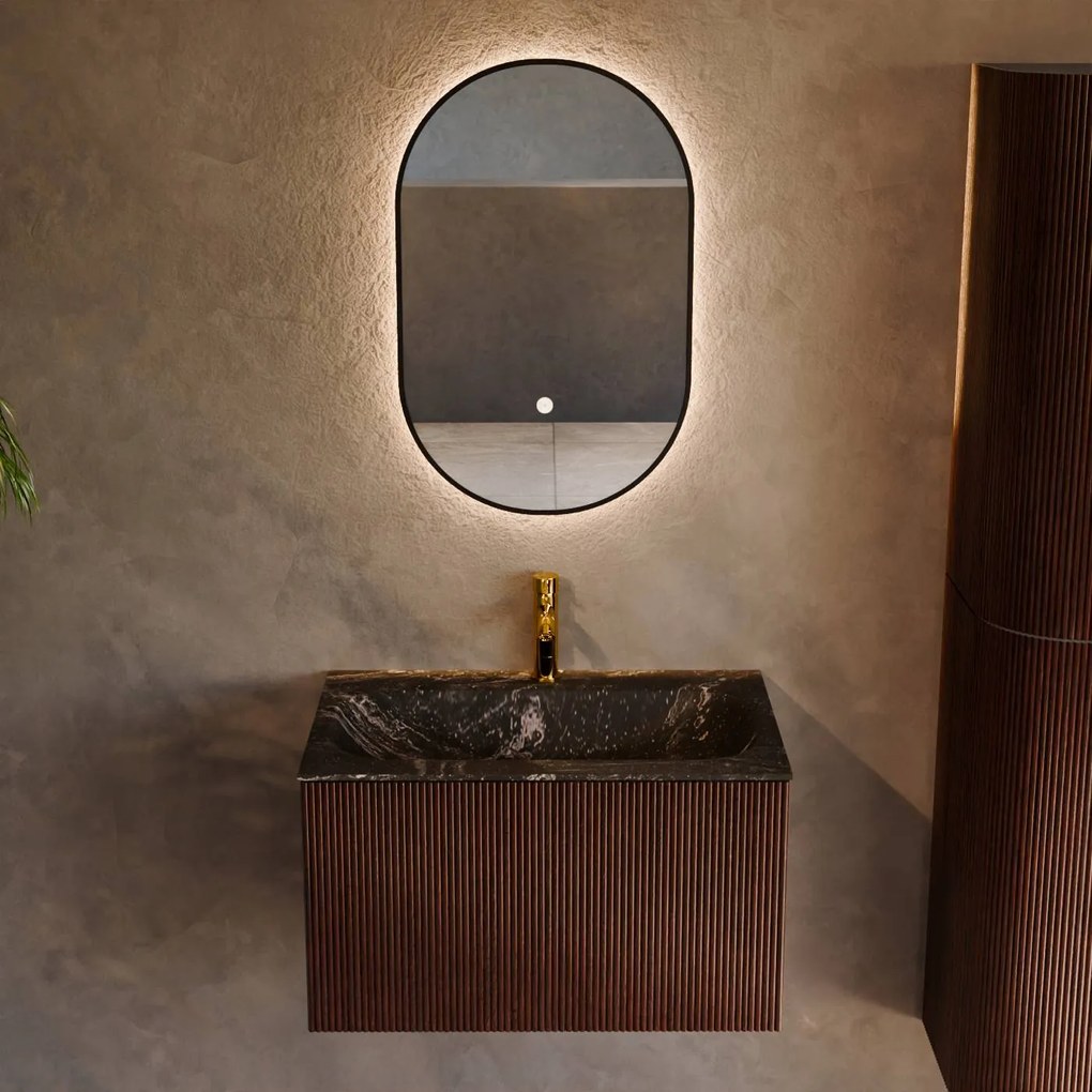 Mondiaz Kurve-dlux 70cm badmeubel ruby met 1 lade en wastafel big small midden 1 kraangat lava