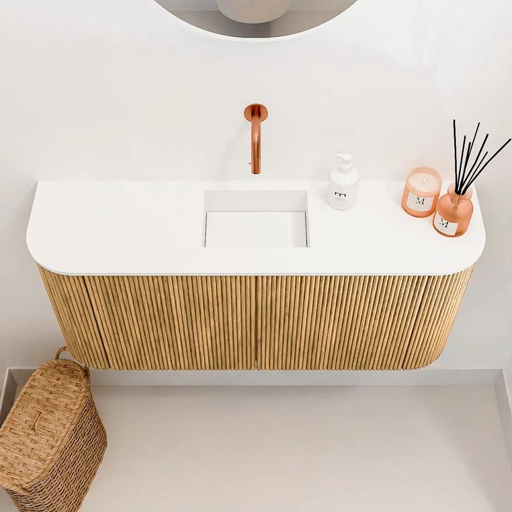 Mondiaz Joya 95cm toiletmeubel ronding links/rechts oak met wastafel faye midden zonder kraangat talc