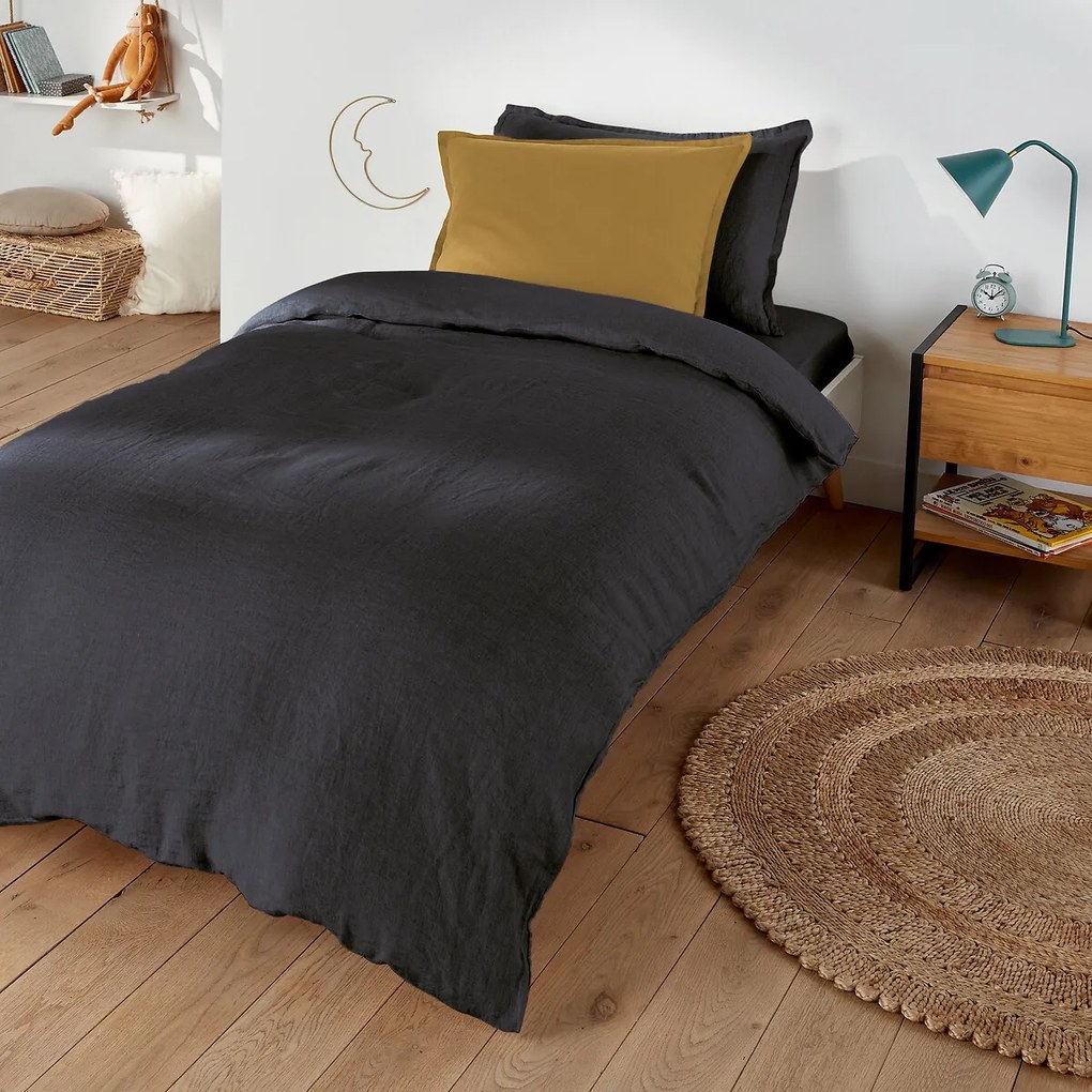 Hoeslaken in gewassen linnen, omslag 30 cm, Linot