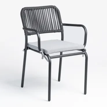 Arhiza Stapelbare Tuinstoel Met Armleuningen Van Aluminium En Gevlochten Touw Grijs – Grafiet - Sklum