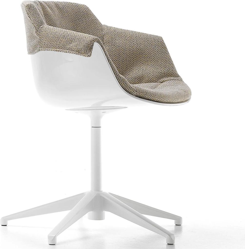 MDF Italia Flow Slim Chair XL gestoffeerde stoel met vijfpoot wit onderstel witte kuip Monaco beige-black