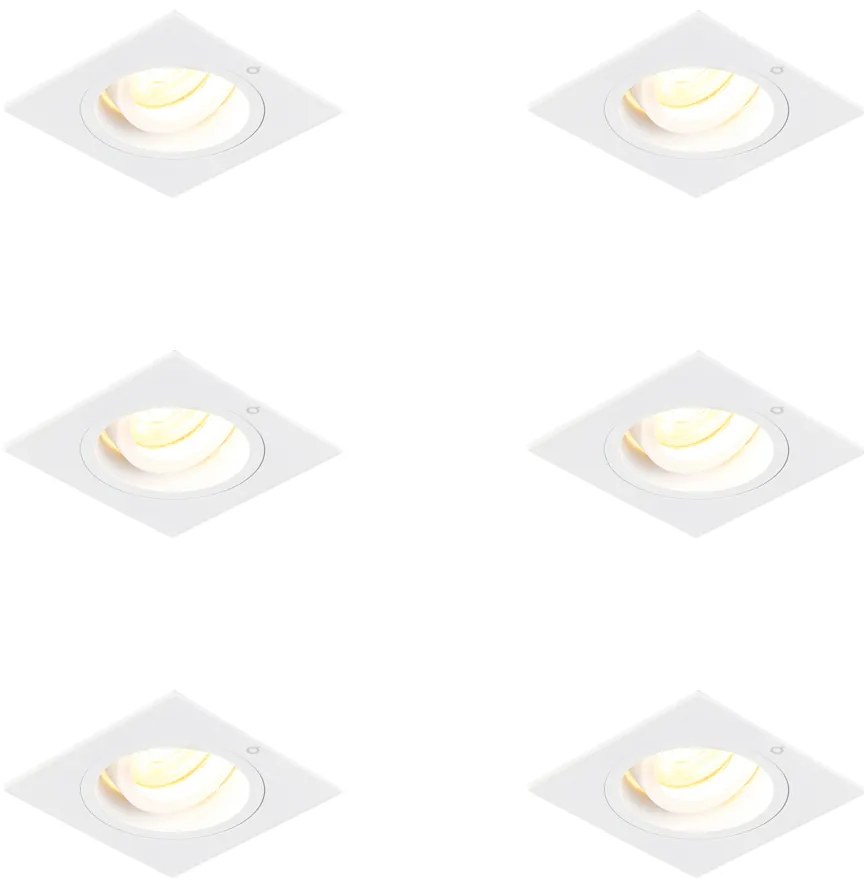 Set van 6 Inbouwspot vierkant wit draai- en kantelbaar - Chuck GU10 Binnenverlichting Lamp