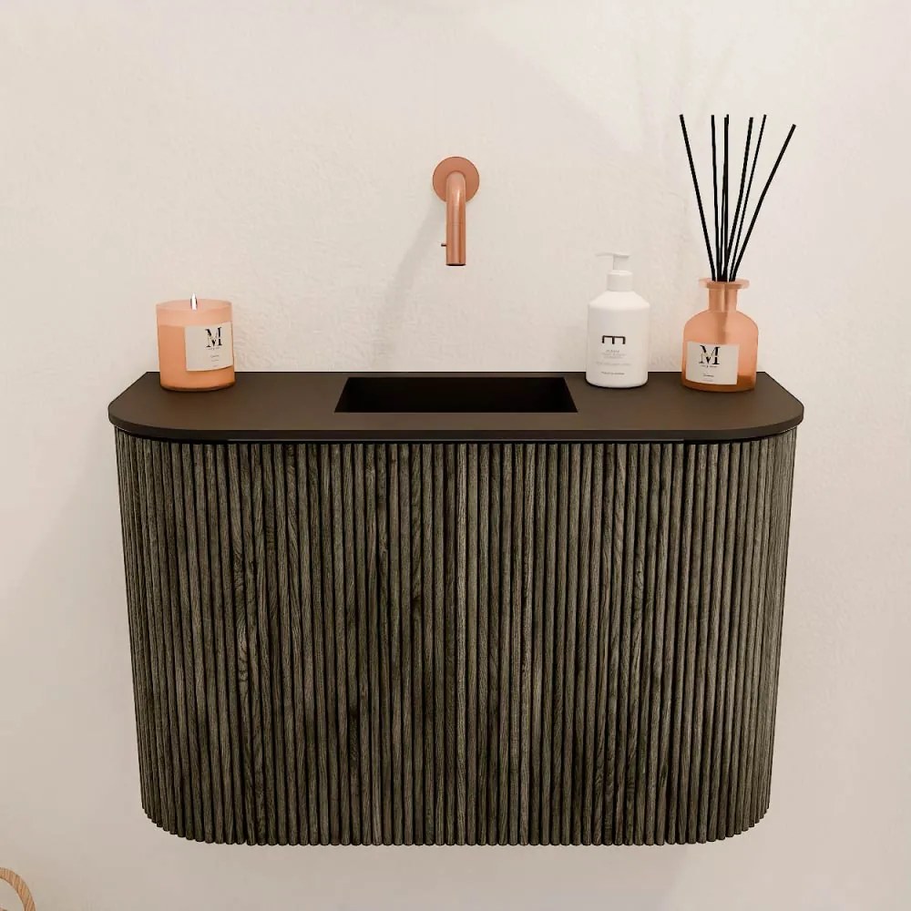 Mondiaz Joya 65cm toiletmeubel ronding links/rechts shadow met wastafel faye midden zonder kraangat urban