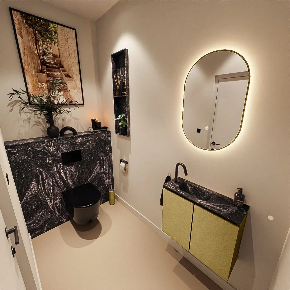 Mondiaz Ture DLux toiletmeubel 60cm oro met wastafel lava links met kraangat