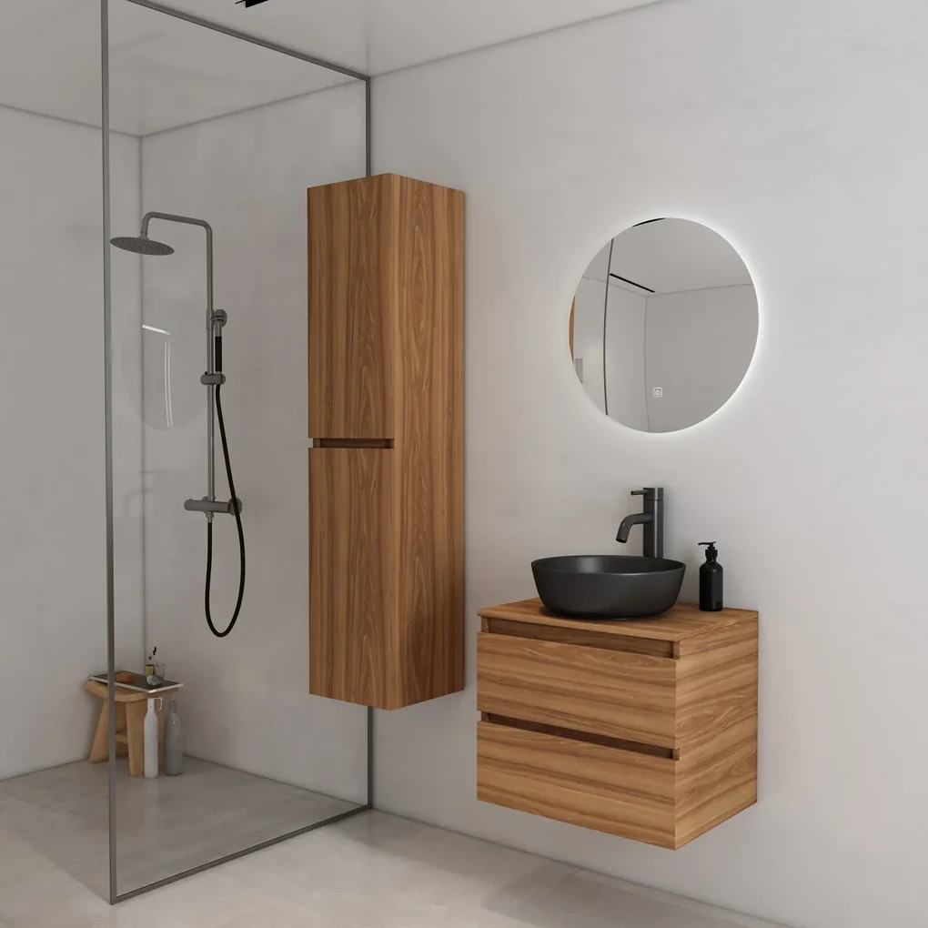 Fontana Proma badmeubel 60cm met zwarte waskom walnoot