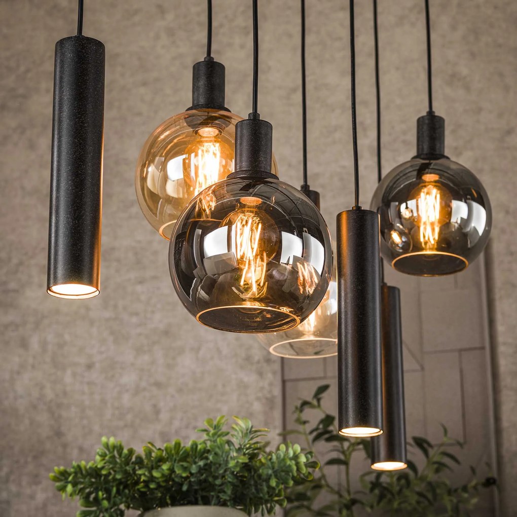 Design Hanglamp Met Glazen Bollen Zwart