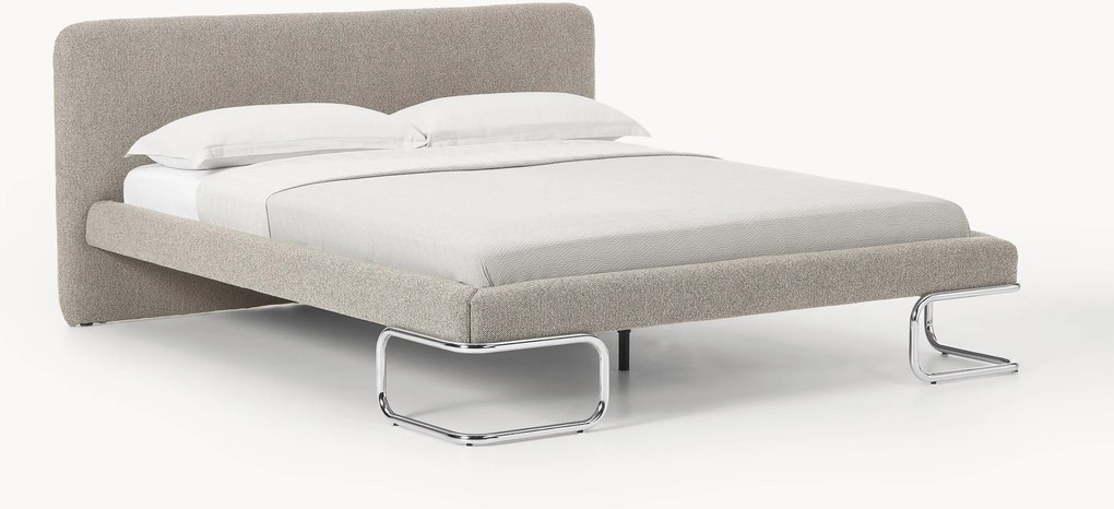 Gestoffeerd bouclé bed Olina met metalen poten