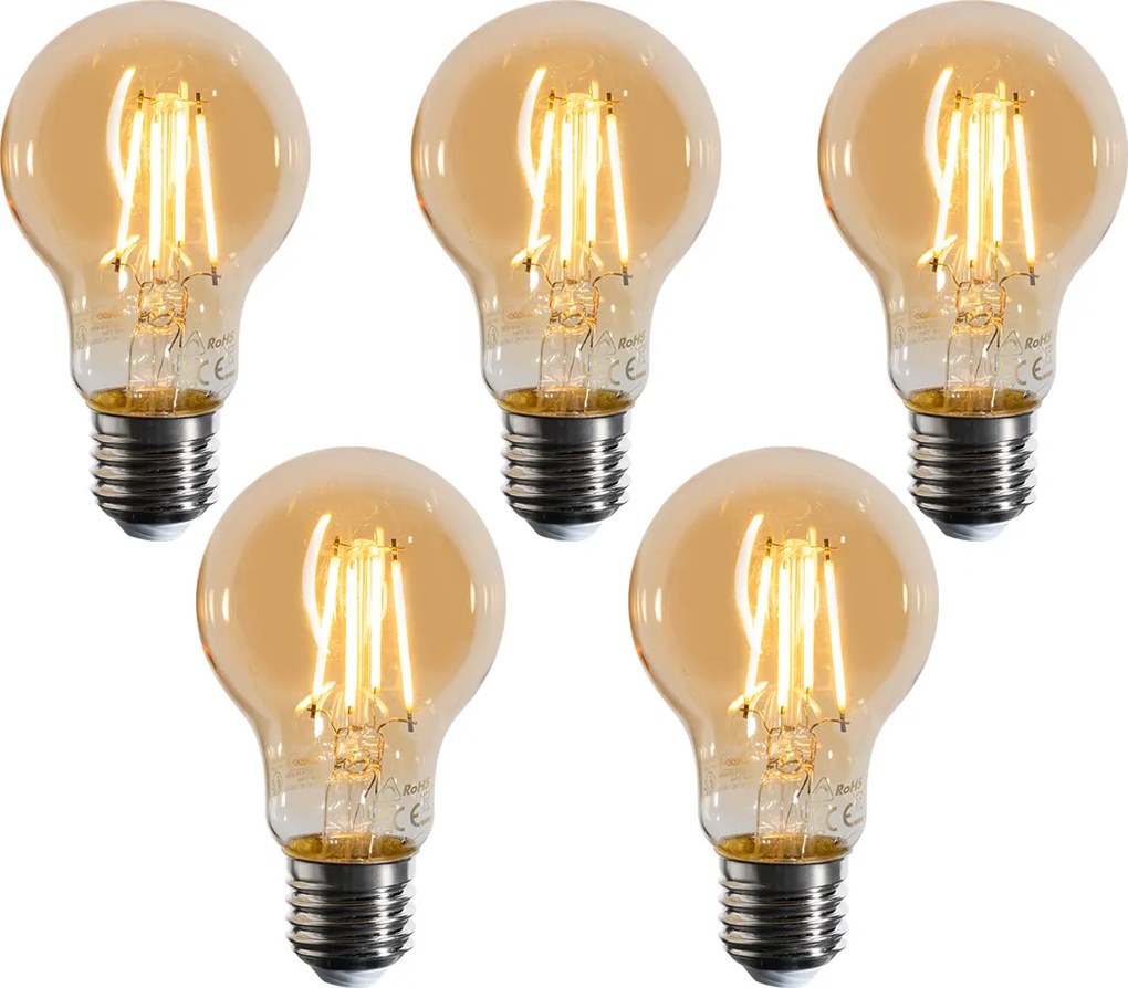 Set van 5 E27 dimbare LED lampen A60 goud 4W 420 lm 2200K