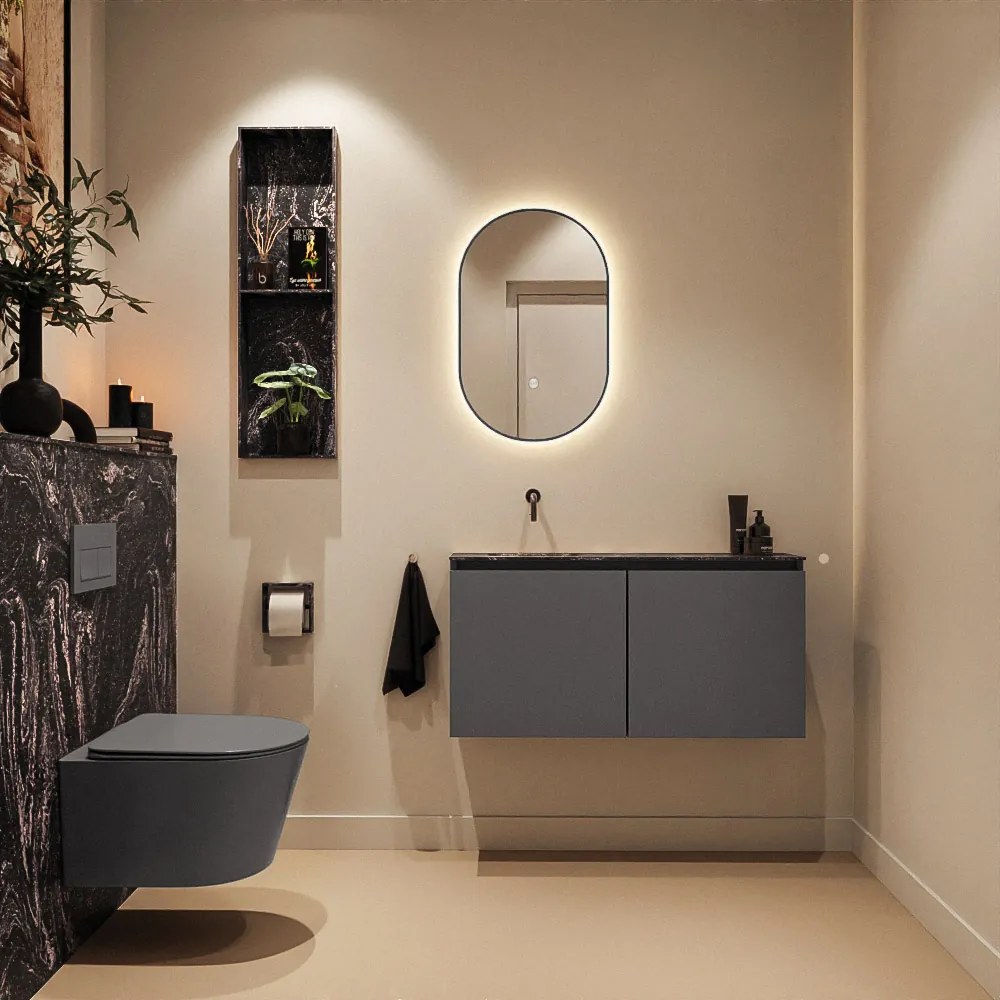 Mondiaz Ture DLux toiletmeubel 100cm dark grey met wastafel lava links zonder kraangat