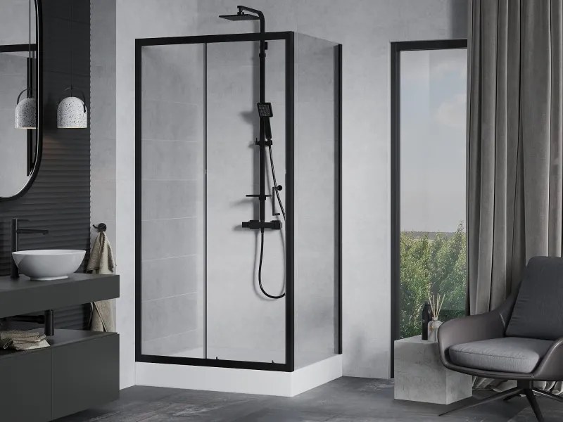 Mexen Apia schuifdouchecabine 120 x 90 cm, transparant, zwart + Rio douchebak - 840-120-090-70-00-4510