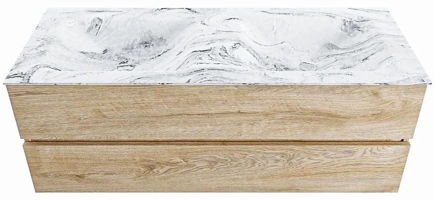 Mondiaz Vica DLux badmeubel 130cm washed oak 2 lades met wastafel glace dubbel zonder kraangat