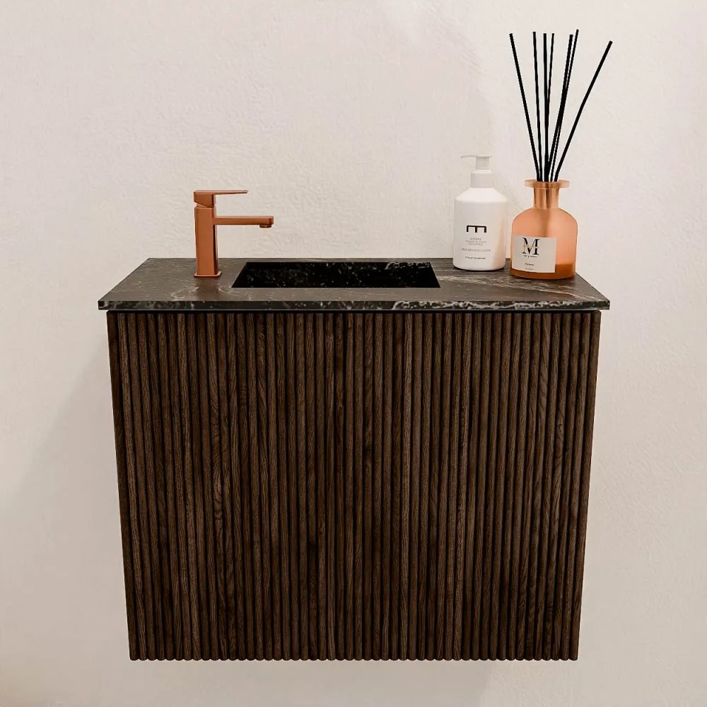 Mondiaz Joya DLux 50cm toiletmeubel walnut met wastafel faye links 1 kraangat lava