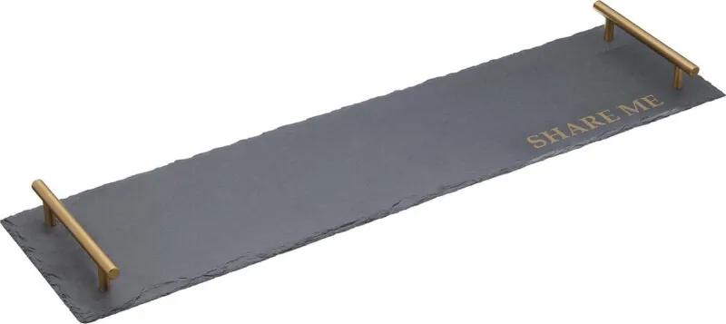 Serveerplank 60 x 15 x 3,5 cm leisteen koper/zwart