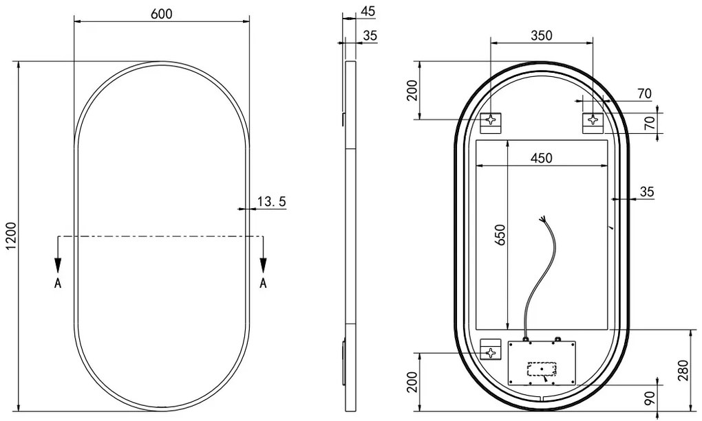Hotbath &More Oval spiegel ovaal 60x120cm geborsteld messing PVD