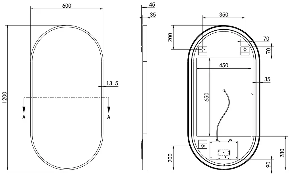 Hotbath &More Oval spiegel ovaal 60x120cm geborsteld zwart PVD