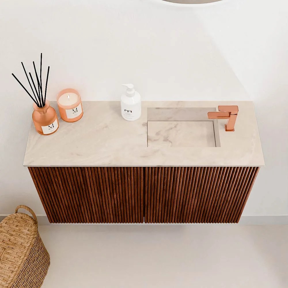 Mondiaz Joya DLux 70cm toiletmeubel ruby met wastafel faye rechts 1 kraangat frappe