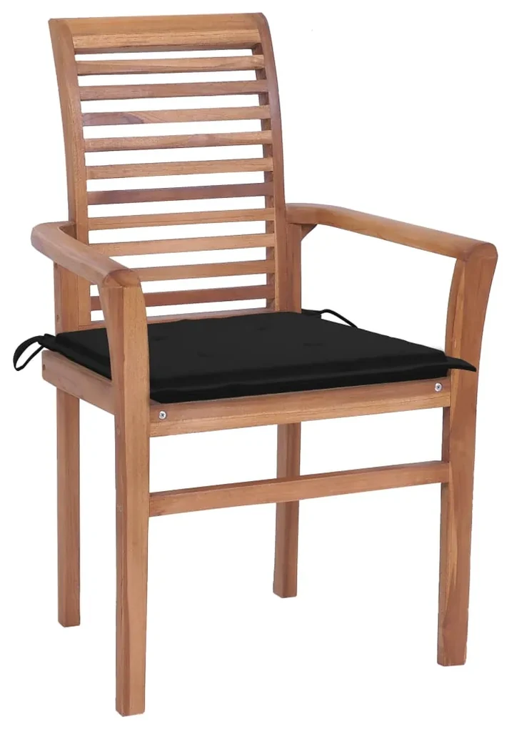 vidaXL Eetkamerstoelen 2 st met zwarte kussens massief teakhout