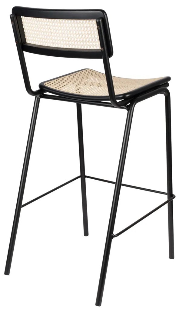 Zuiver Jort Hoge Retro Barkruk Met Rotan Zwart