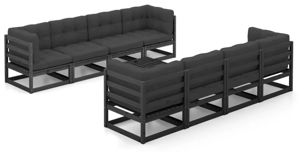 vidaXL 9-delige Loungeset met kussens massief grenenhout