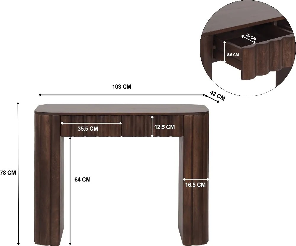 Sidetable Met Ribbels - 103 X 42cm.