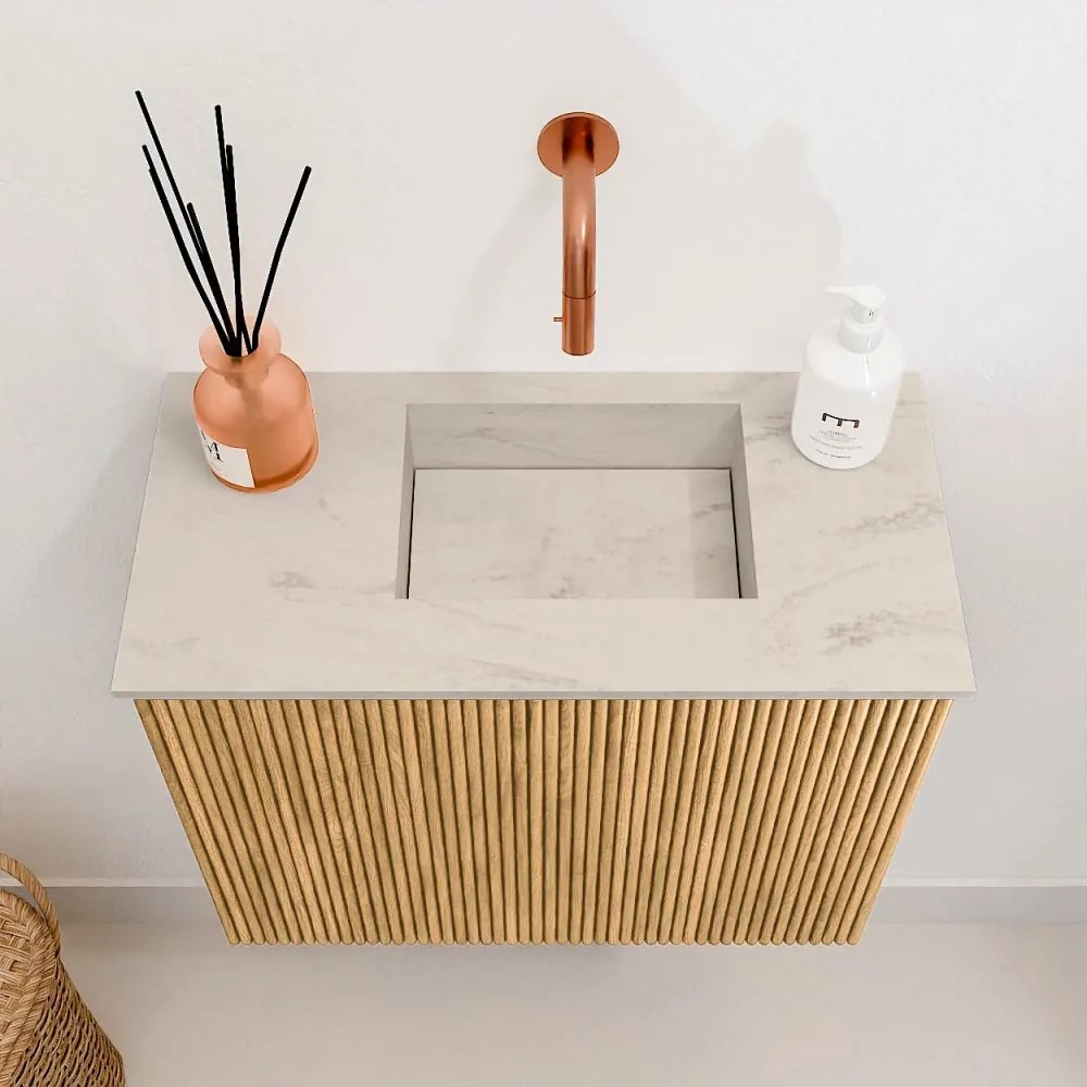 Mondiaz Joya DLux 50cm toiletmeubel oak met wastafel faye rechts zonder kraangat opalo