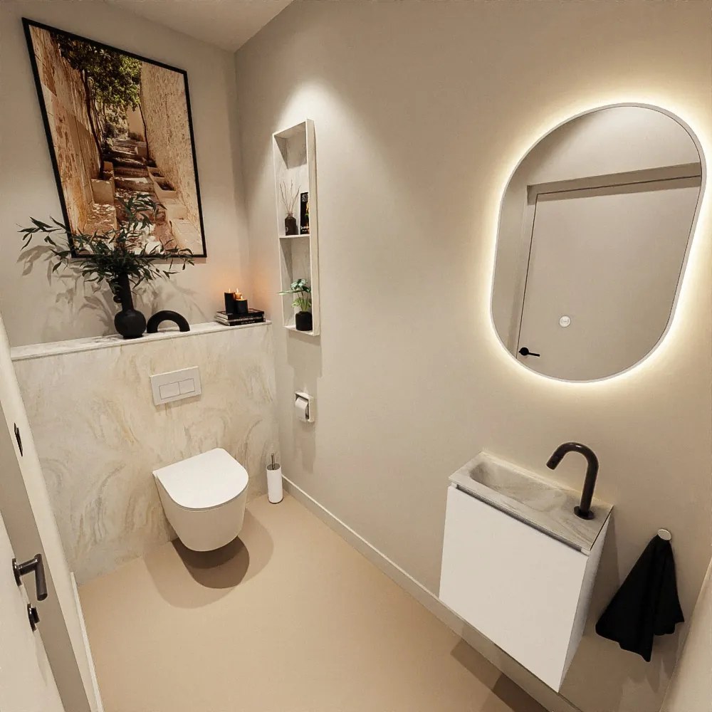 Mondiaz Ture DLux toiletmeubel 40cm talc met wastafel ostra links met kraangat