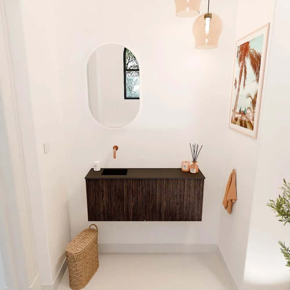 Mondiaz Joya 100cm toiletmeubel walnut met wastafel faye links zonder kraangat urban