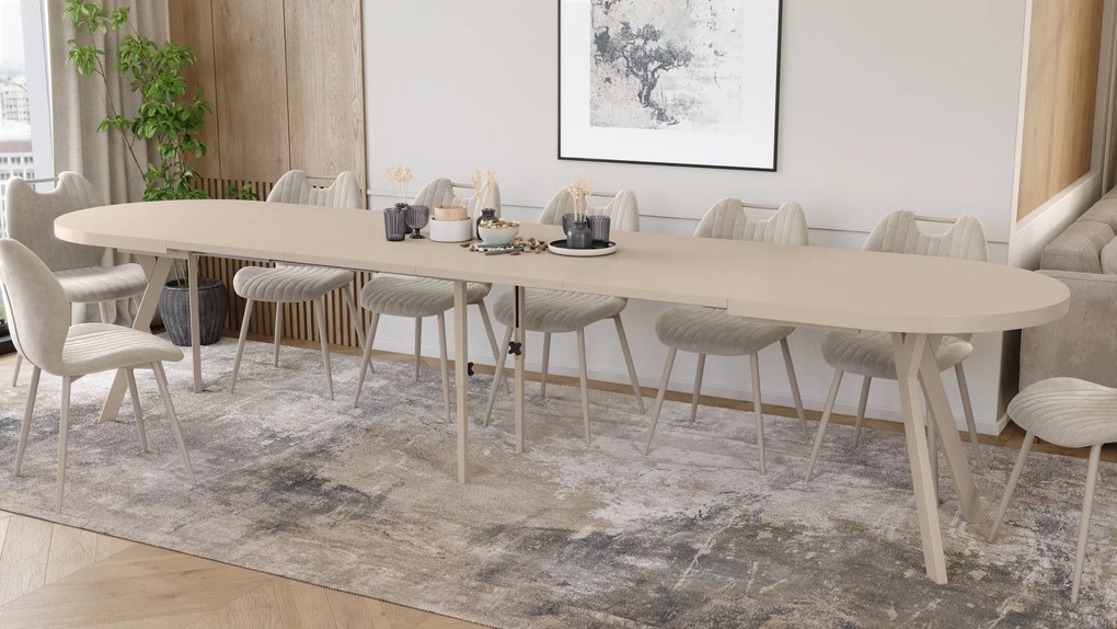 Mazzoni EXPANSO Kasjmier / kasjmier poten - OVALE UITSCHUIFTAFEL 160-360 cm VOOR 16-18 PERSONEN