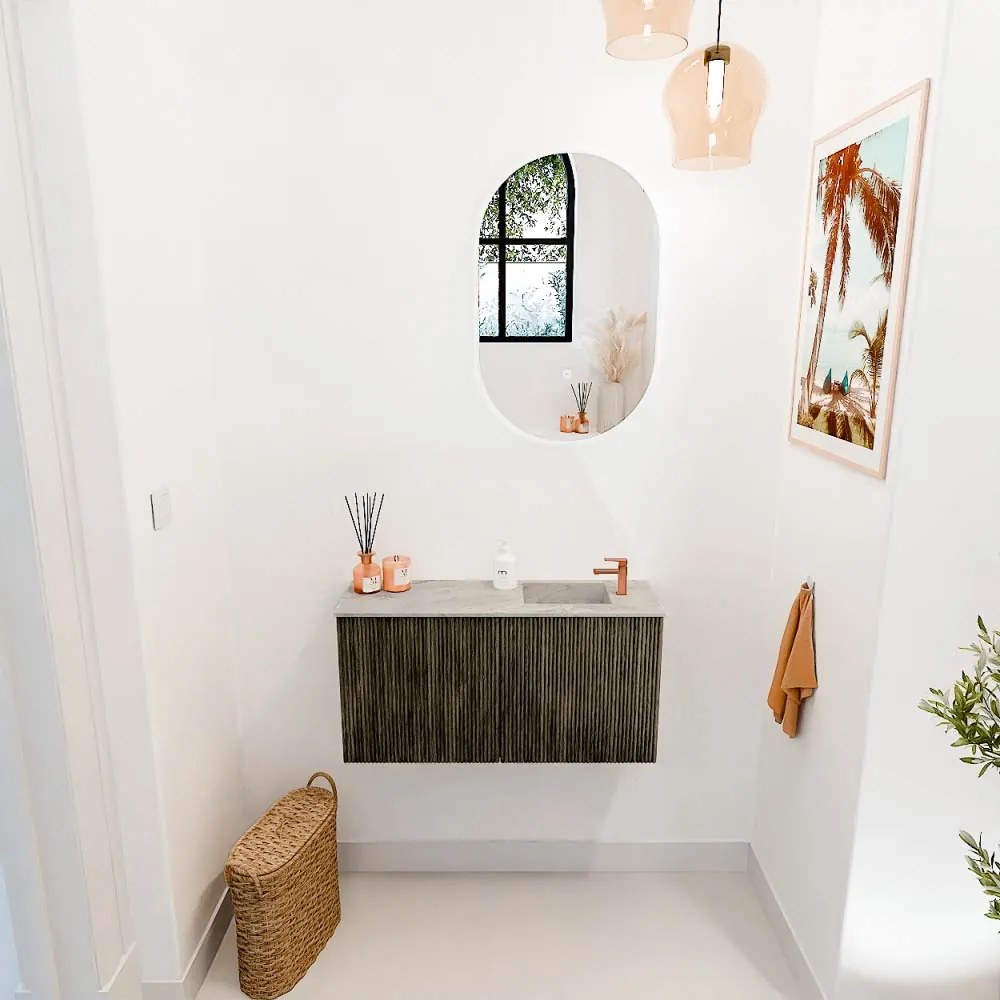 Mondiaz Joya DLux 80cm toiletmeubel shadow met wastafel faye rechts 1 kraangat glace