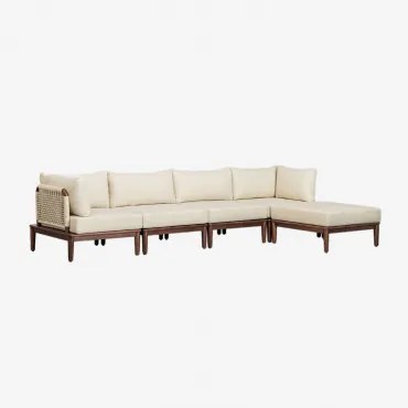 4-delige Modulaire Tuinbank Met 2 Hoekfauteuils En Poef In Acacia Giulia Beige – Crème - Sklum