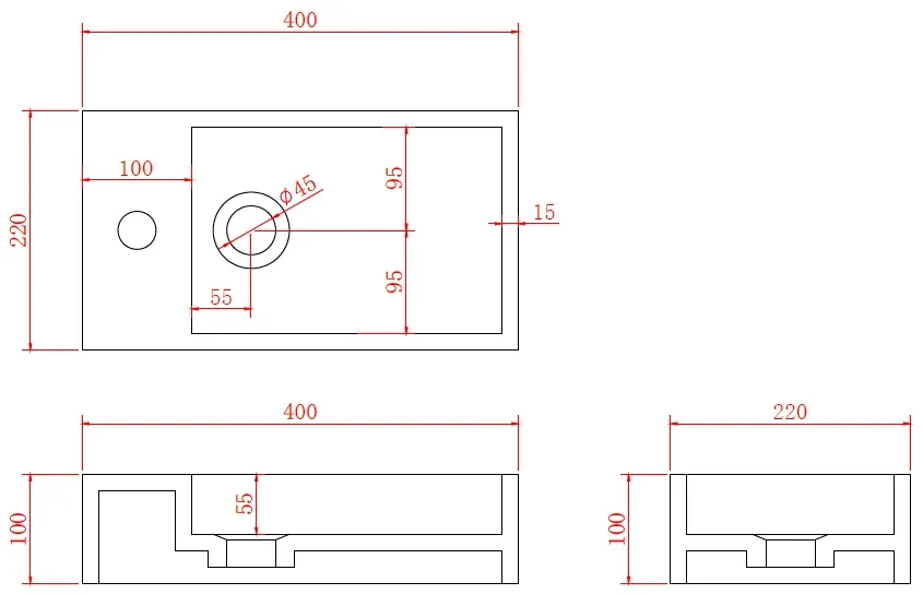 MD Interior Eden toiletmeubel zwart mangohout links met solid surface fontein links