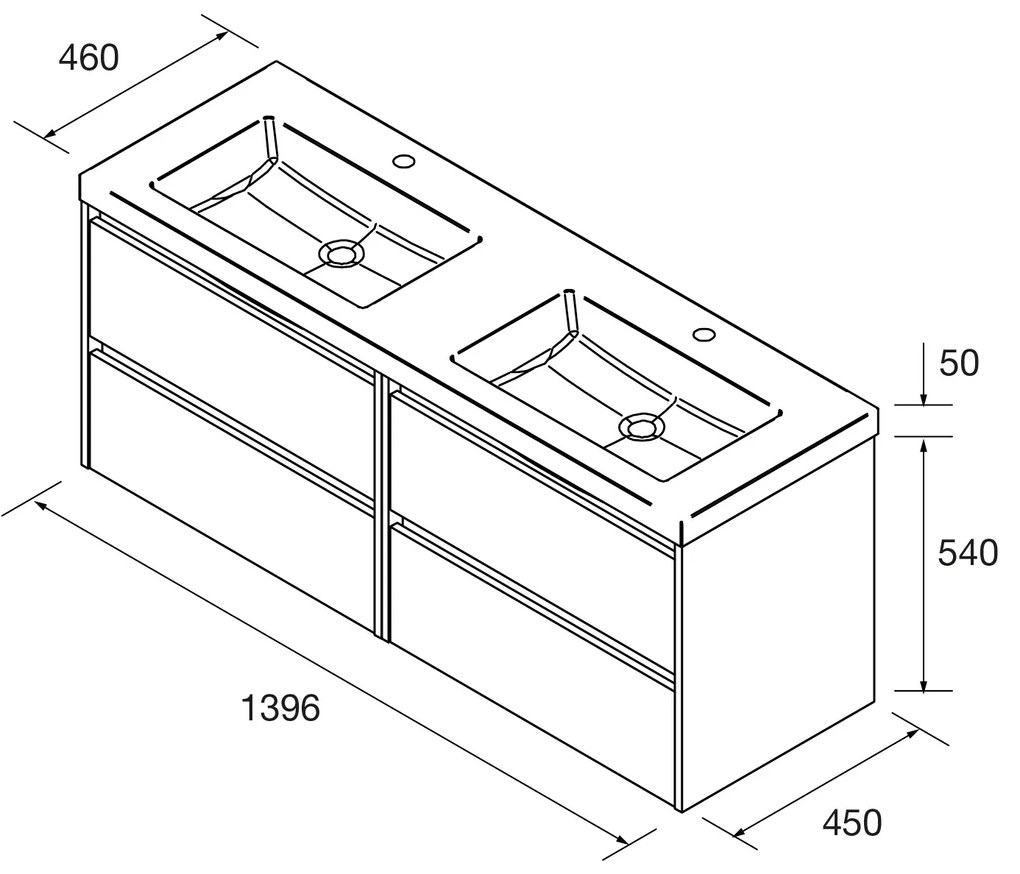 Muebles Project badmeubel 140cm met 4 lades en wastafel zwart mat