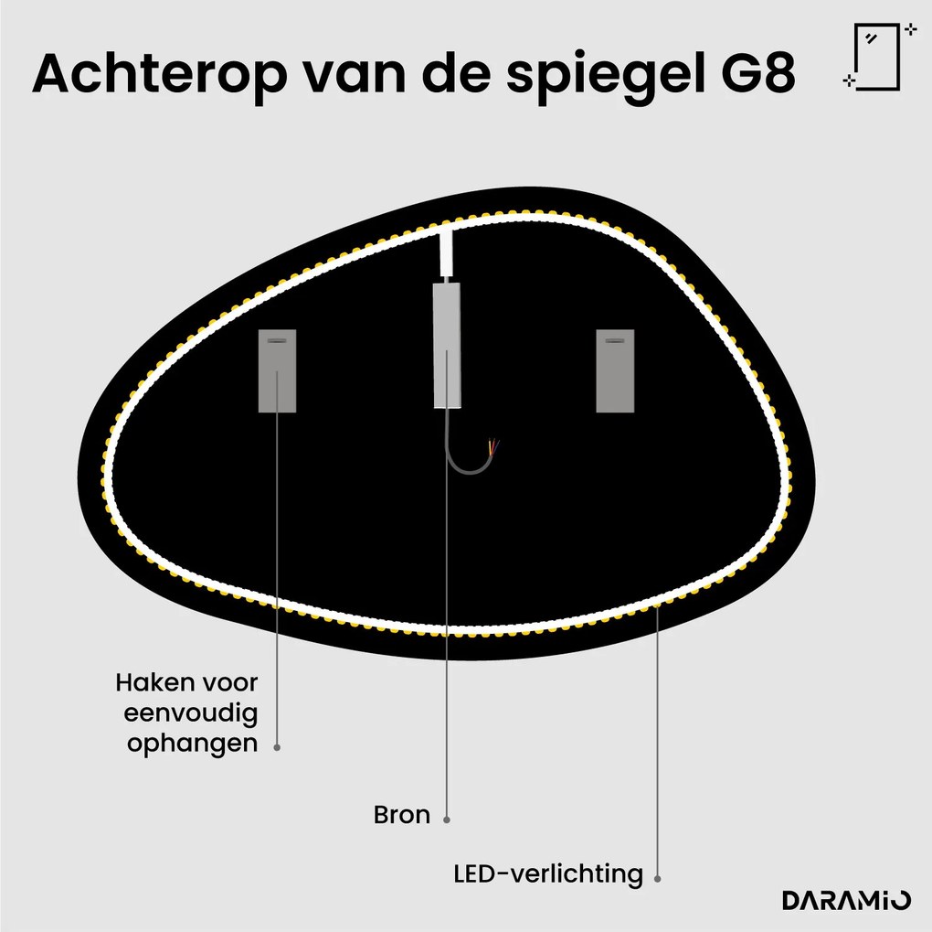 Kiezelvormige spiegel met LED-verlichting G8