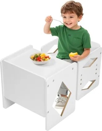 VEVOR Montessori tafel- en stoelset, peutertafelset (1 tafel + 1 stoel) van hout voor 1-5-jarigen, in hoogte verstelbare activiteitentafel en speeltafel voor kinderen, ideaal om te lezen, eten en spelen - wit