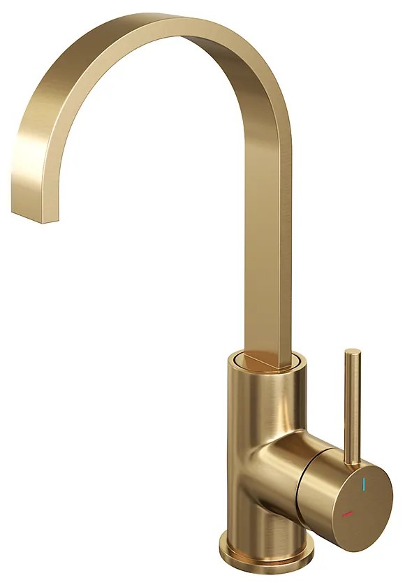 Brauer Gold Edition ColdStart wastafelkraan met draaibare platte uitloop model A geborsteld messing PVD