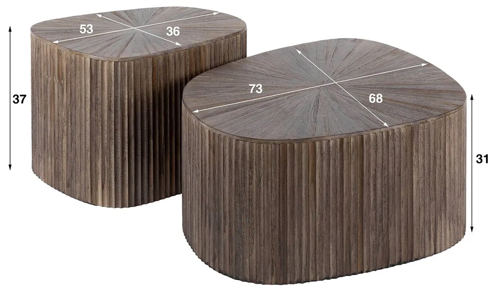 Teak Salontafelset Met Ribbels - 73 X 68cm.
